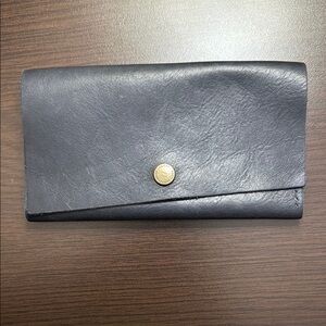 Portland Leather Blue Wallet with Brass Snap